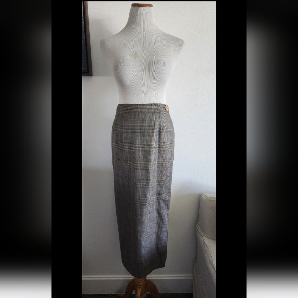 #154 Vintage Field Manor Women's Wrap Lined Wool Skirt Brown Houndstooth Sz 10